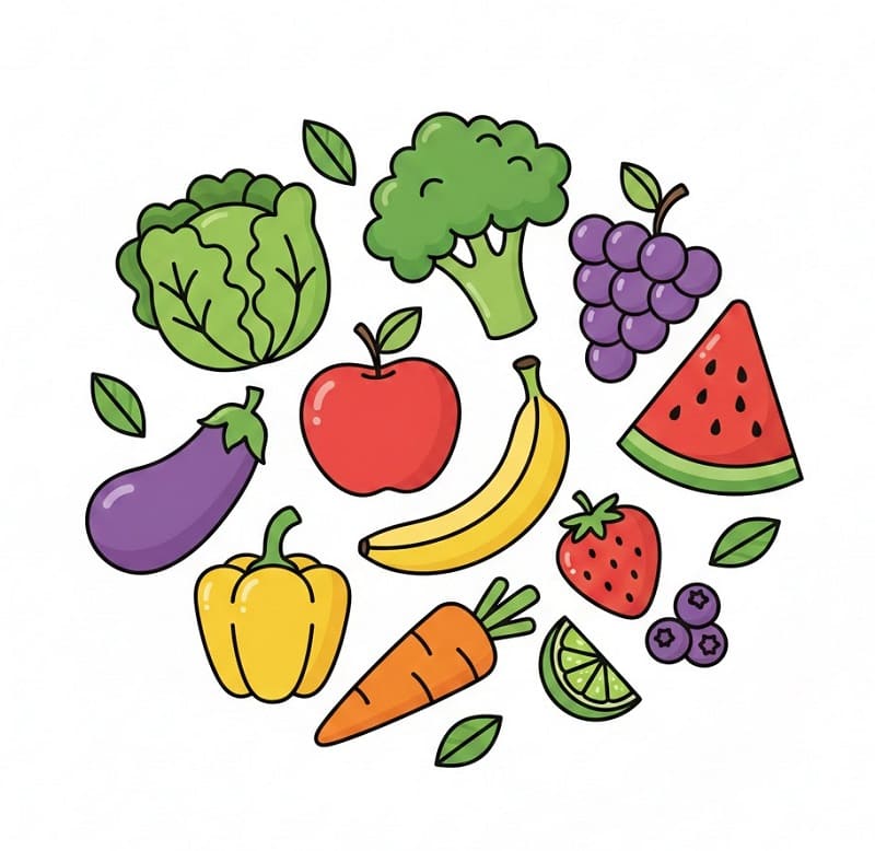 Gemüse und Obst ausmalbilder