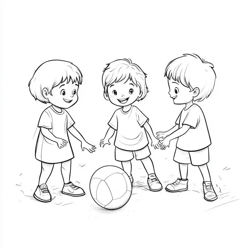 Drei Jungen spielen Fußball ausmalbilder