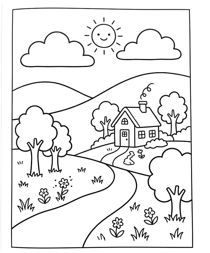 Ein Landschaft ausmalbilder