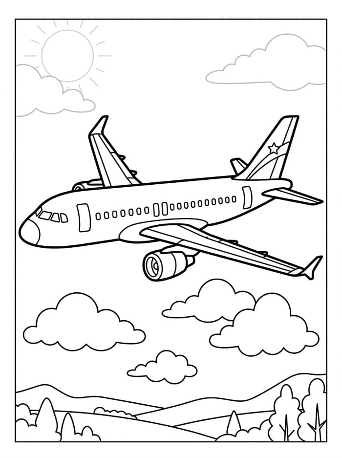 Ein fliegendes Flugzeug ausmalbilder