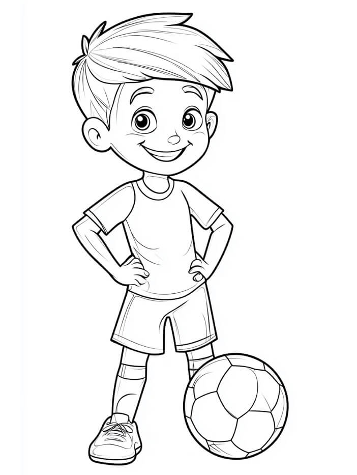 Ein glücklicher Junge spielt Fußball ausmalbilder