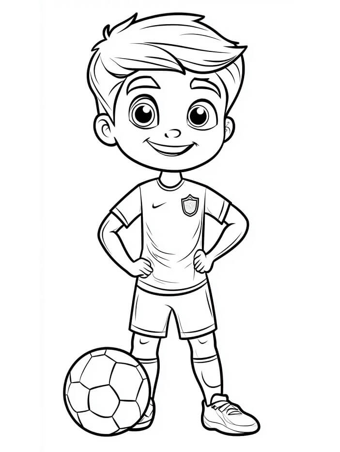 Ein süßer Junge spielt Fußball ausmalbilder