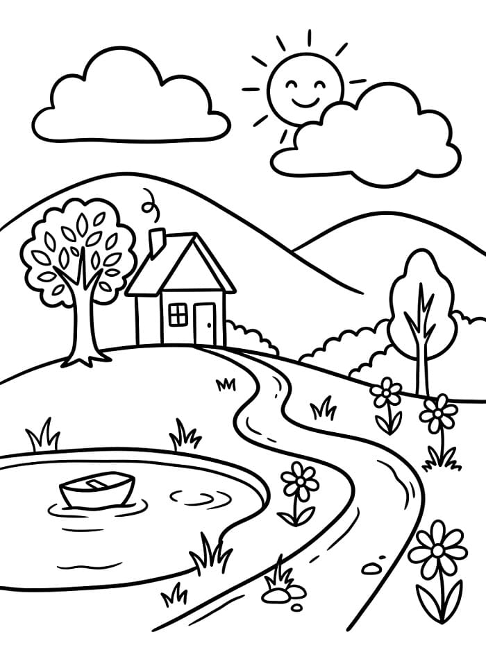 Einfacher Landschaft ausmalbilder