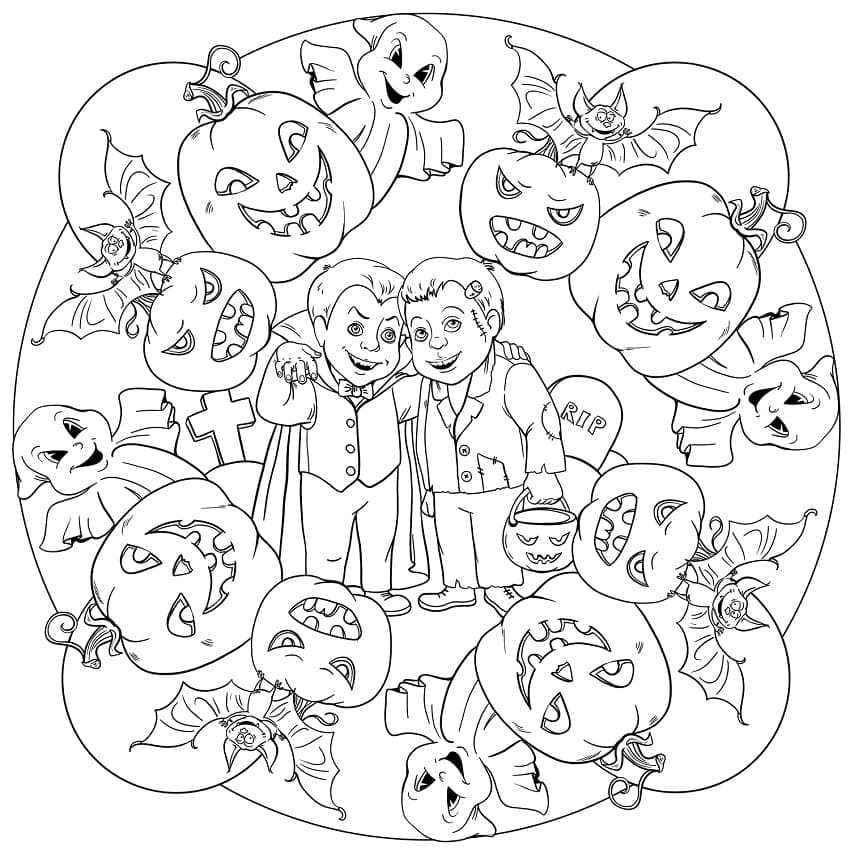 Halloween-Mandala für 5-jährige Kinder ausmalbilder