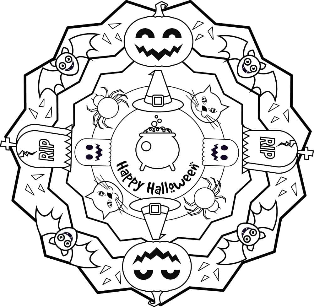 Halloween-Mandala kostenlos für Kinder ausmalbilder