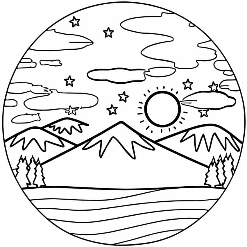 Kostenlos druckbarer Landschaft ausmalbilder