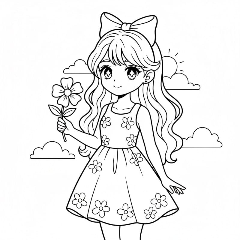 Kostenlos druckbares Anime-Mädchen ausmalbilder