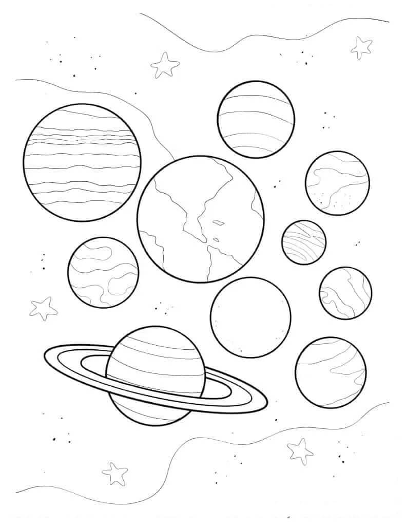 Kostenlos druckbares Sonnensystem ausmalbilder