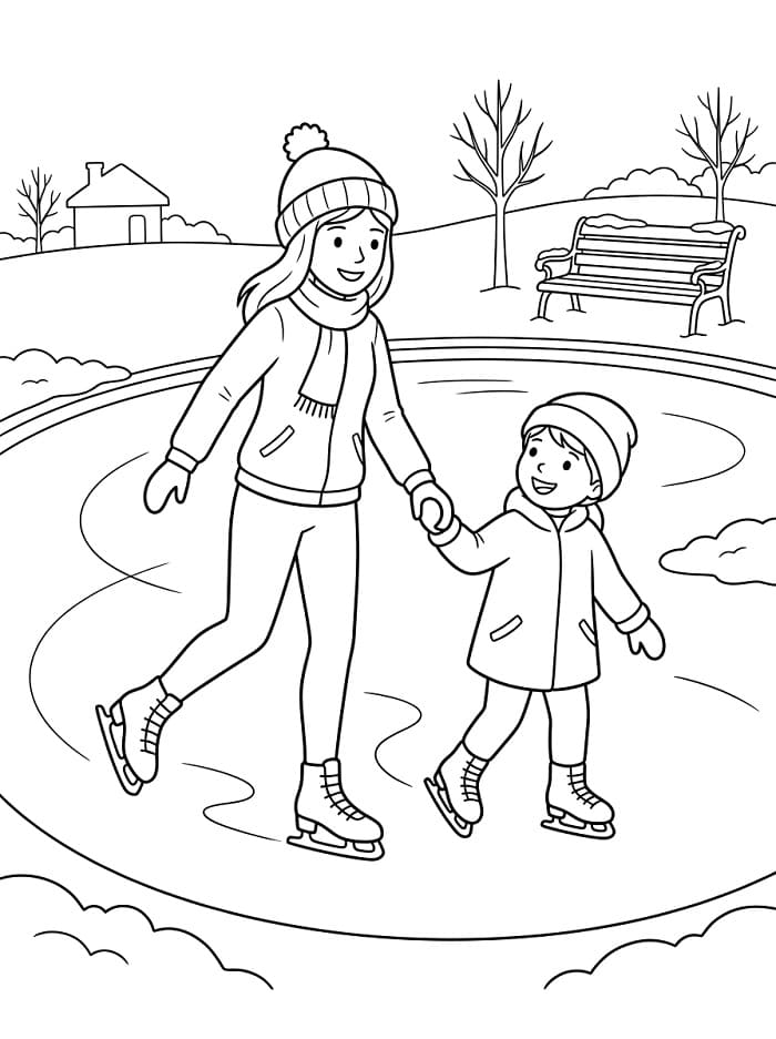 Winter Eislaufen ausmalbilder
