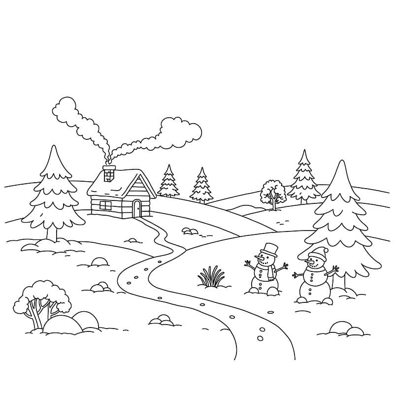 Wintersbild zum Drucken ausmalbilder
