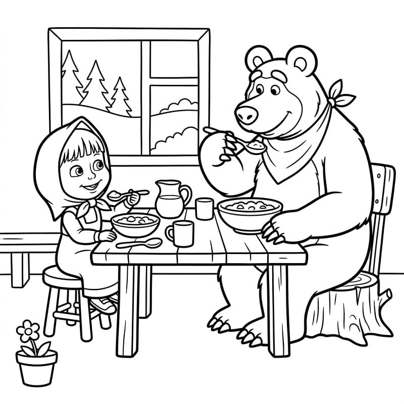 Cartoon Masha und der Bär ausmalbilder