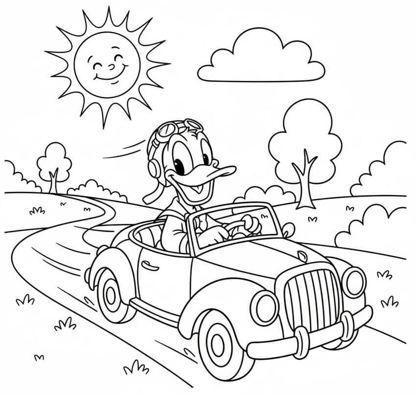 Donald Duck fährt Auto ausmalbilder