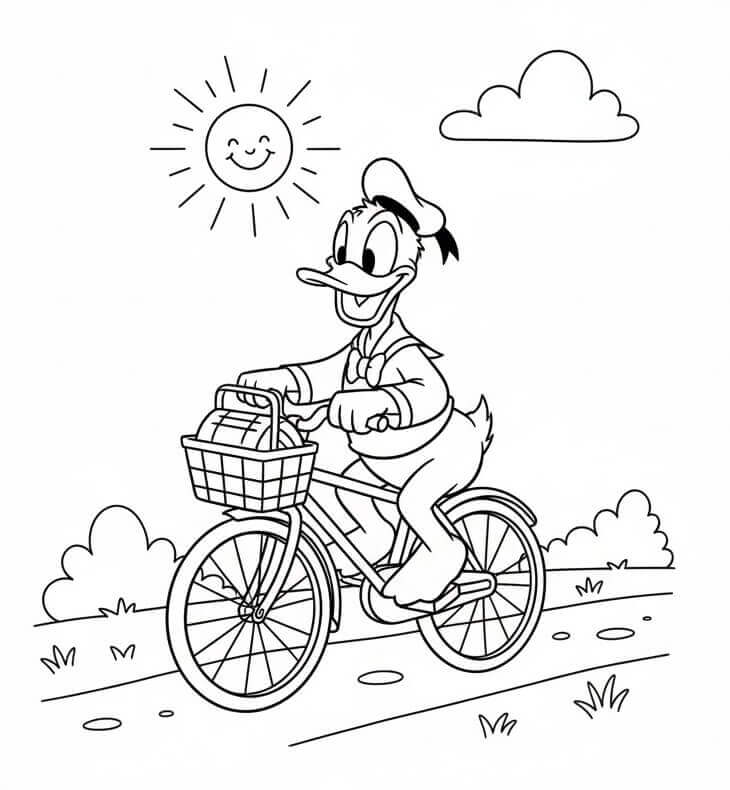 Donald Duck fährt Fahrrad ausmalbilder