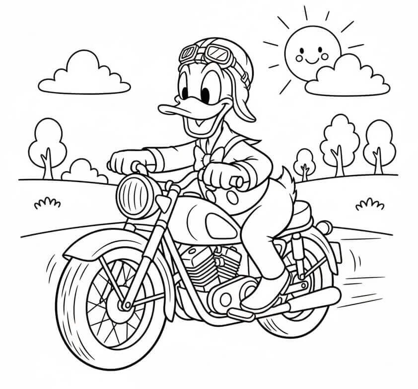 Donald Duck fährt Motorrad ausmalbilder