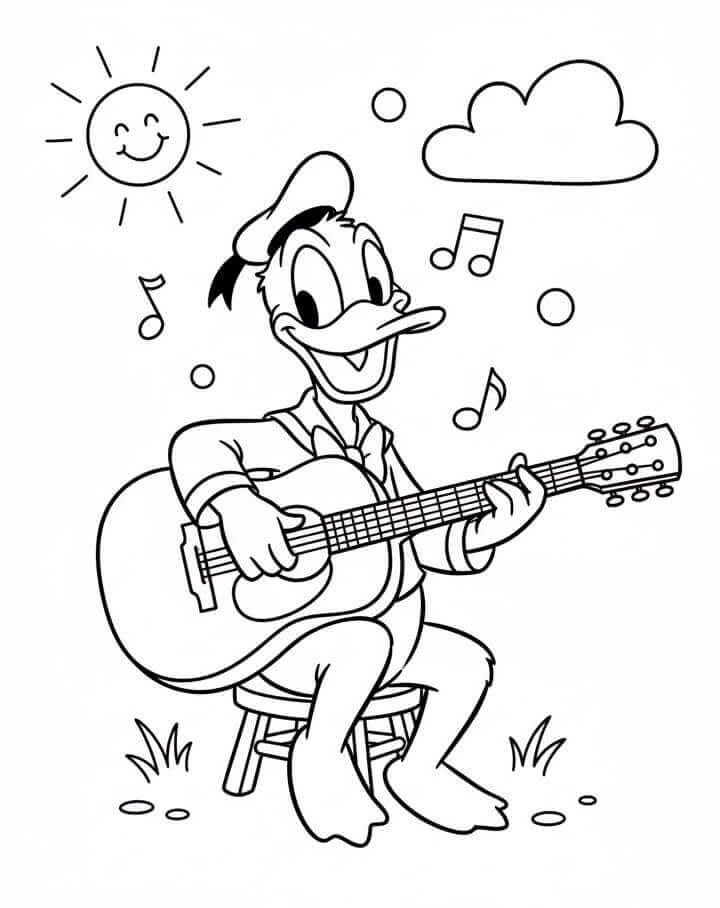 Donald Duck spielt Gitarre ausmalbilder