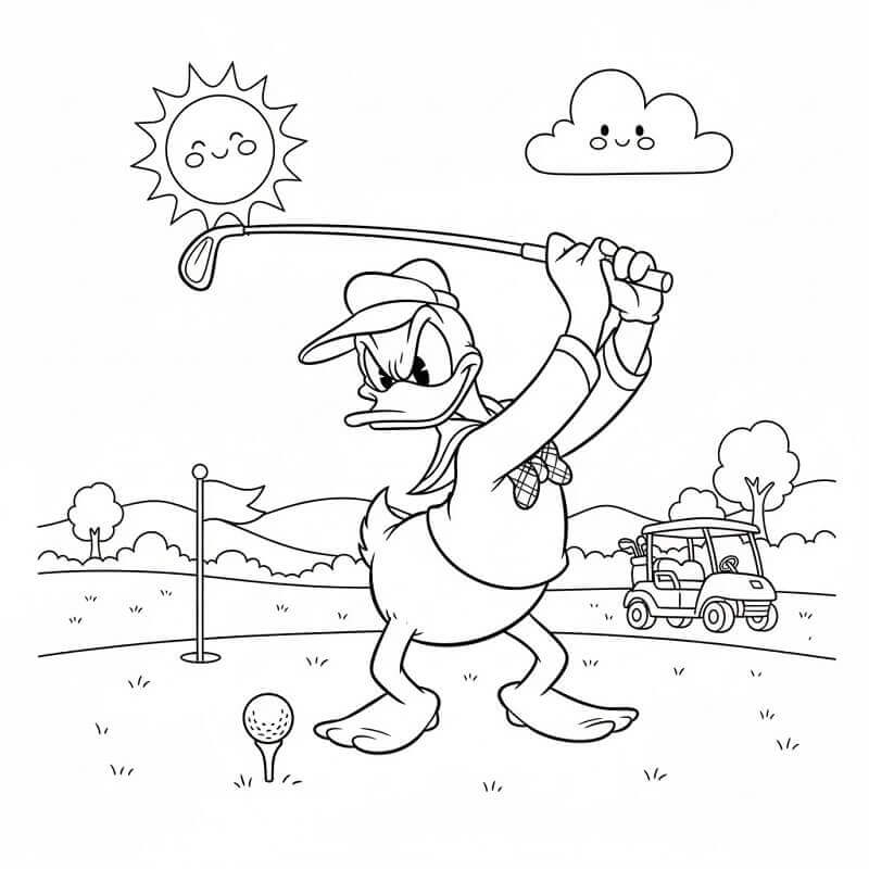 Donald Duck spielt Golf ausmalbilder