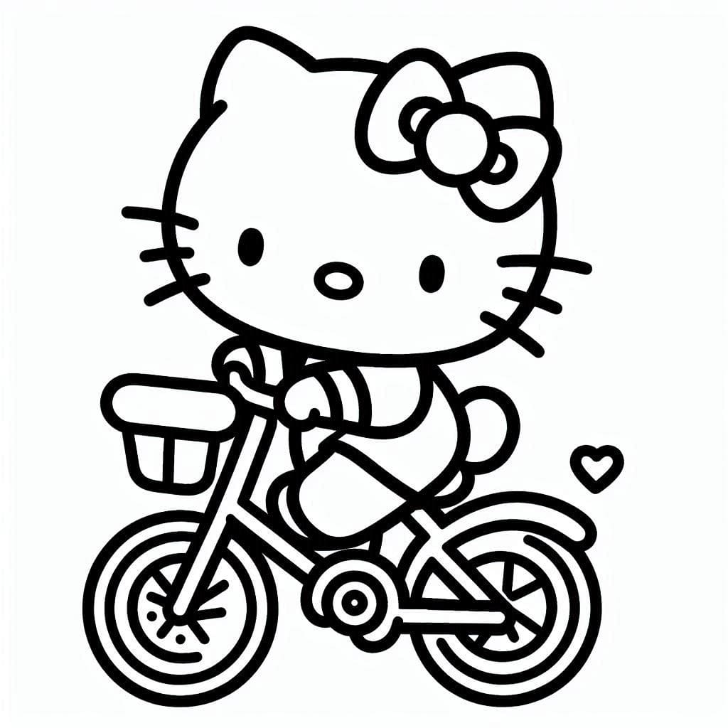 Hello Kitty auf einem Fahrrad ausmalbilder