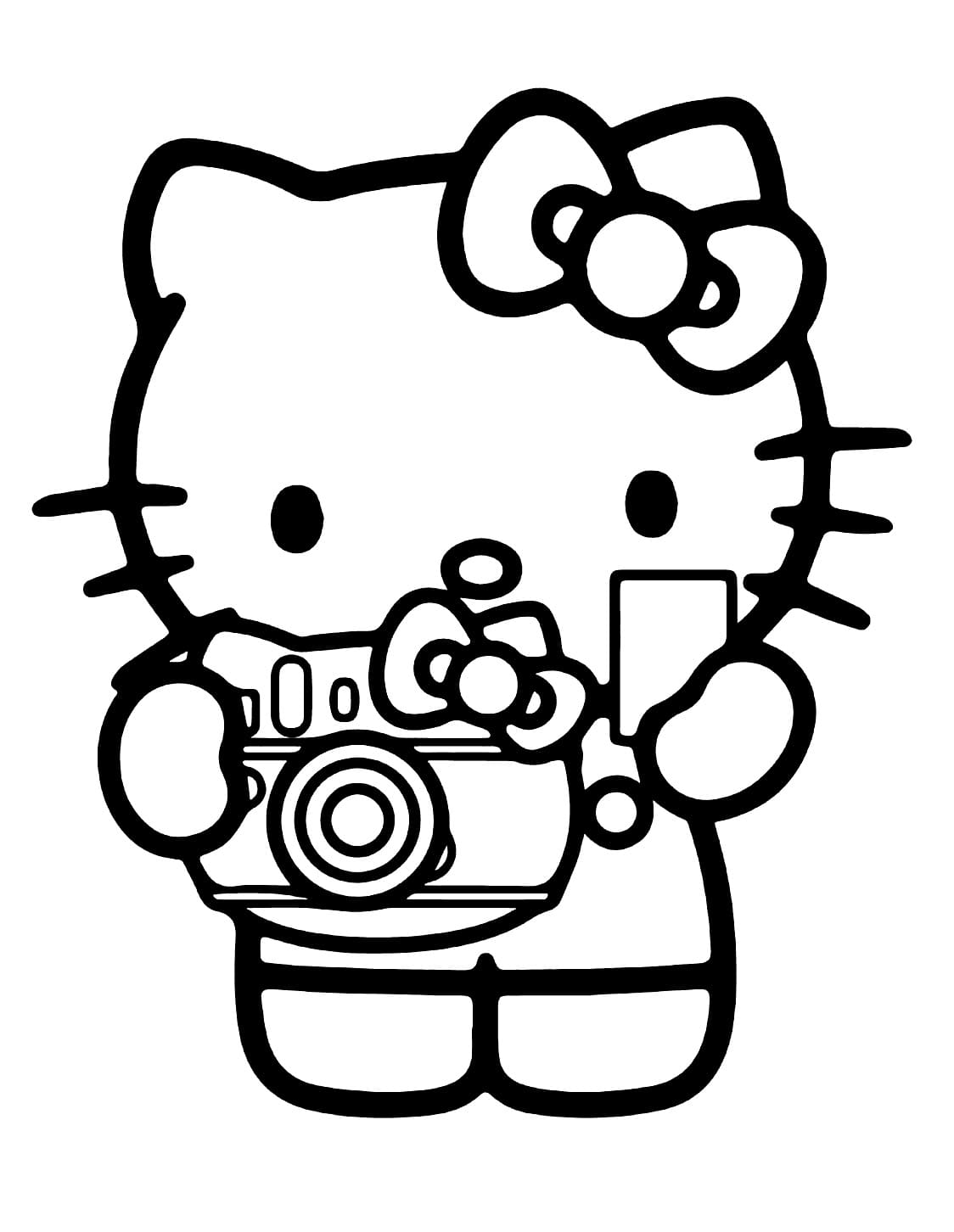Hello Kitty mit Kamera ausmalbilder
