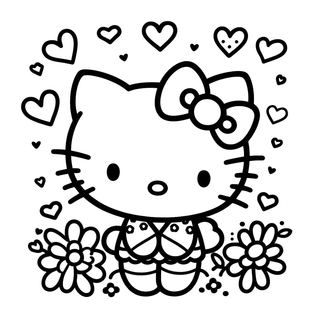 Hello Kitty und Blumen ausmalbilder
