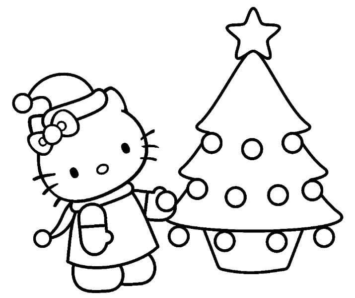Hello Kitty und Weihnachtsbaum ausmalbilder