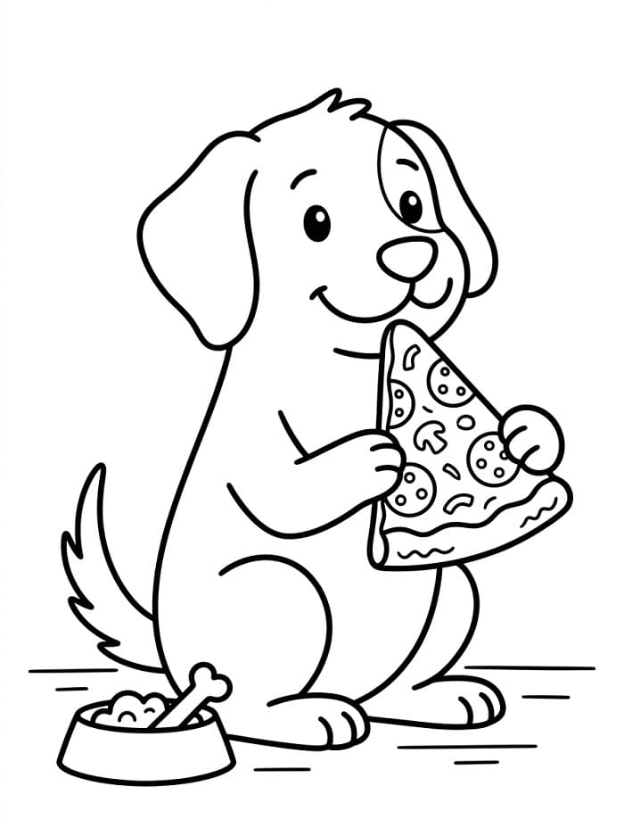 Hund isst Pizza ausmalbilder