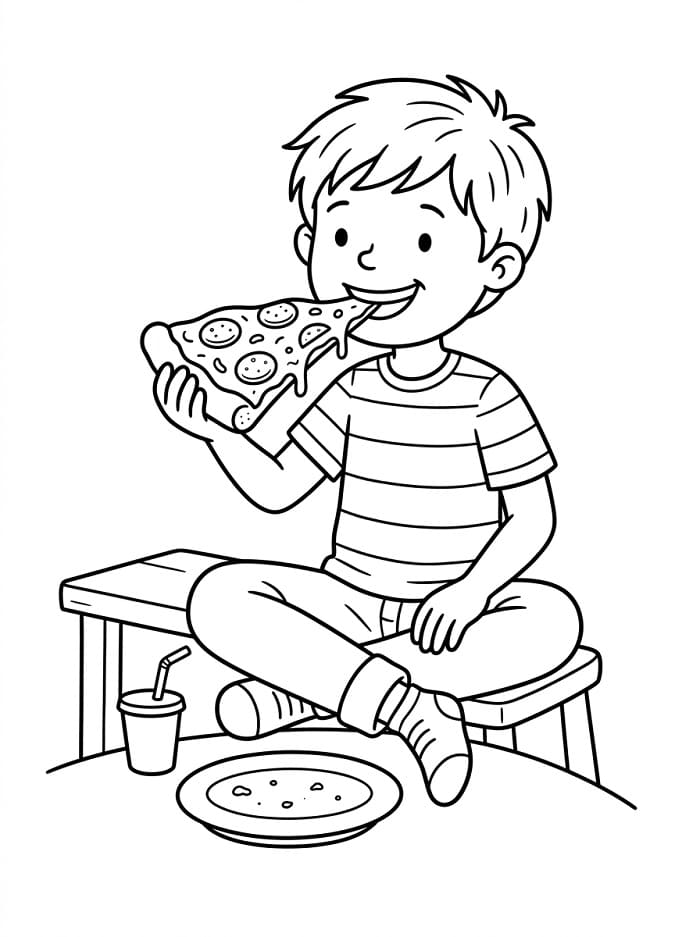 Junge isst Pizza ausmalbilder