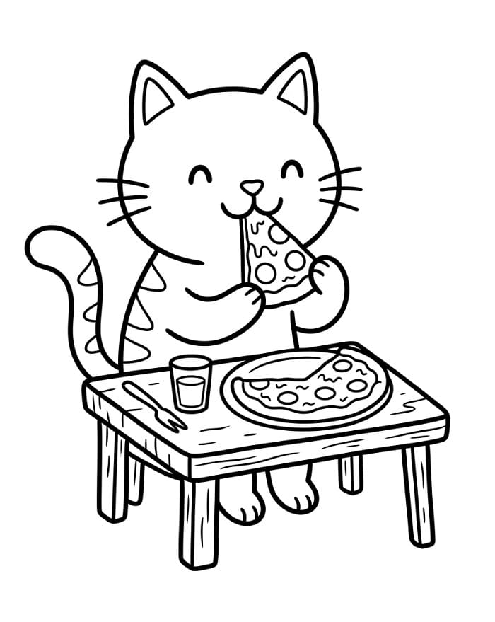 Katze isst Pizza ausmalbilder