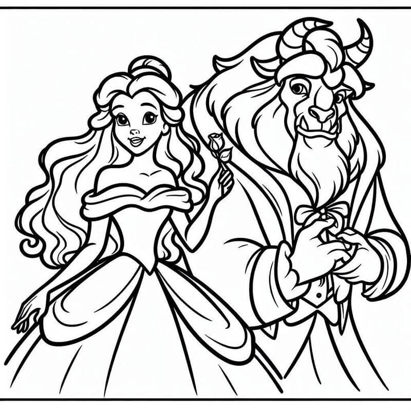 Kostenloses Schöne und das Biest für Kinder ausmalbilder