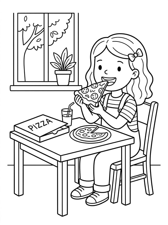 Mädchen isst Pizza ausmalbilder