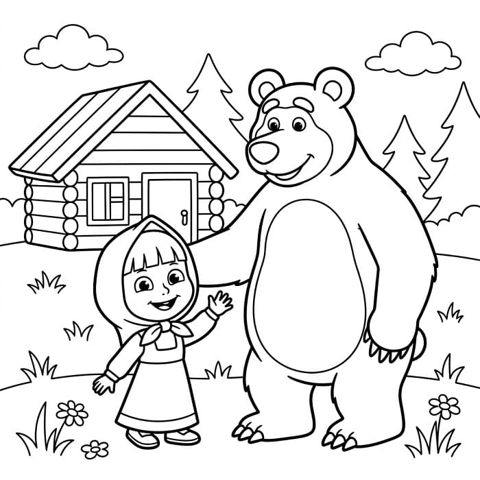 Niedliche Masha und der Bär ausmalbilder