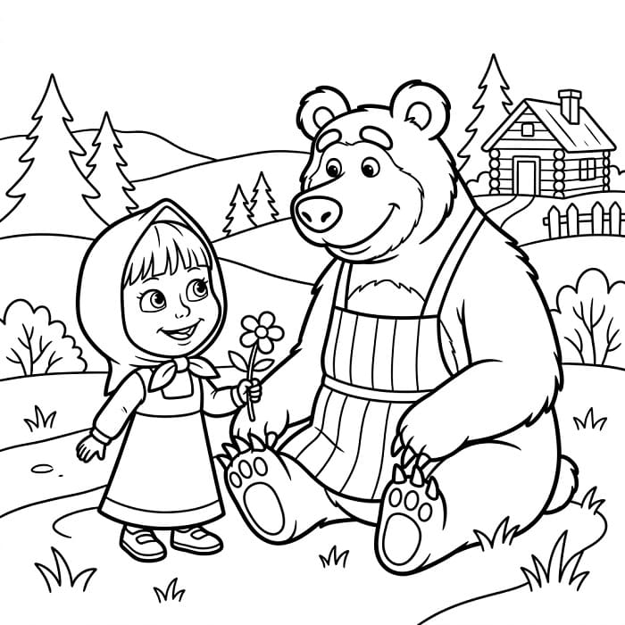 Sehr süße Masha und der Bär ausmalbilder