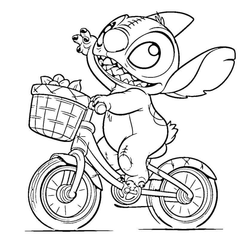 Stitch fährt Fahrrad ausmalbilder